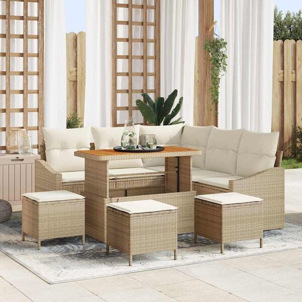 vidaXL Gartensofa-set mit Kissen 9 pcs Beige Poly-Rattan