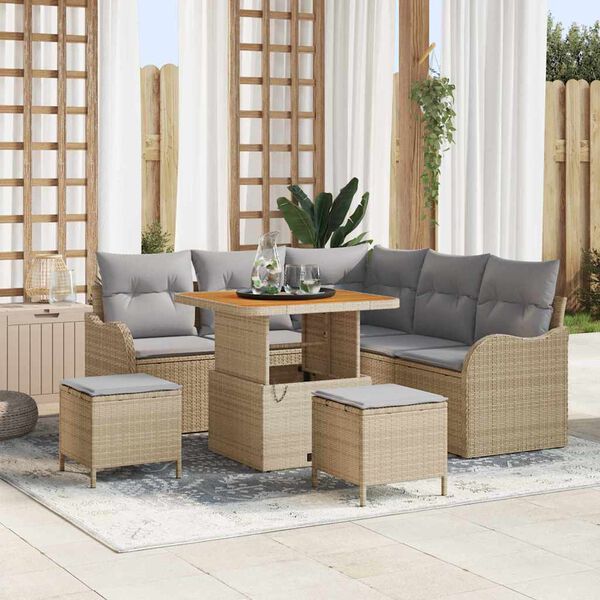 vidaXL Garten-Sofa-Set mit Kissen mit Kissen 8 pcs Beige und Hellgrau