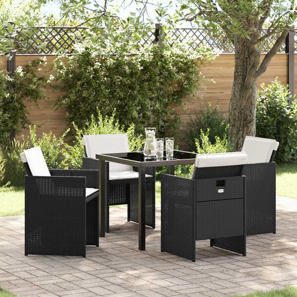 vidaXL Garten Essgruppe mit Kissen 5 pcs Schwarz Poly-Rattan