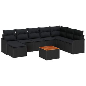 vidaXL Gartensofa-set mit Kissen 9 pcs Schwarz Poly-Rattan