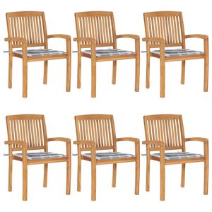 vidaXL Stapelbare Gartenst&uuml;hle mit Kissen 6 Stk. Massivholz Teak