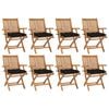 vidaXL Klappbare Gartenst&uuml;hle mit Kissen 8 Stk. Massivholz Teak