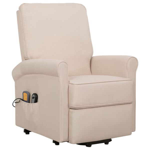 vidaXL Massagesessel mit Aufstehhilfe Creme Stoff