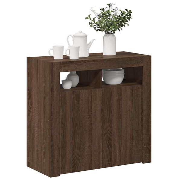 vidaXL Sideboard mit LED-Beleuchtung Braun Eichen-Optik 80x35x75 cm