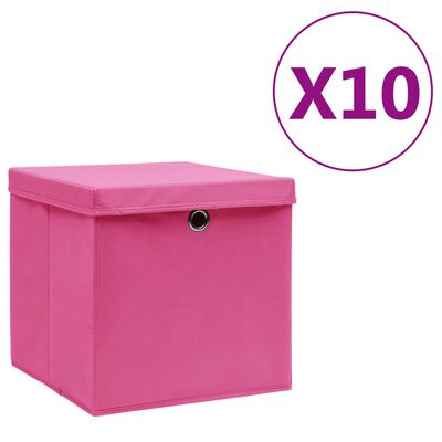 vidaXL Aufbewahrungsboxen mit Deckeln 10 Stk. 28x28x28 cm Rosa