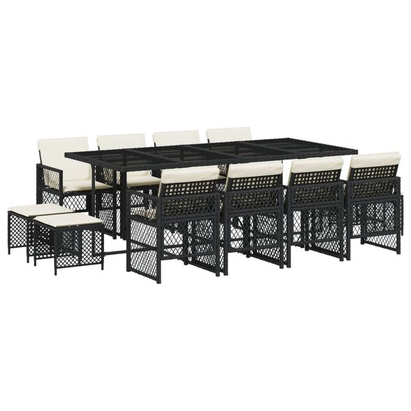 vidaXL 13-tlg. Garten-Essgruppe mit Kissen Schwarz Poly Rattan
