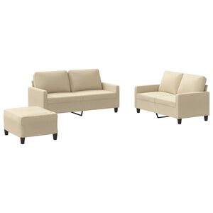 vidaXL 3-tlg. Sofagarnitur mit Kissen Creme Stoff