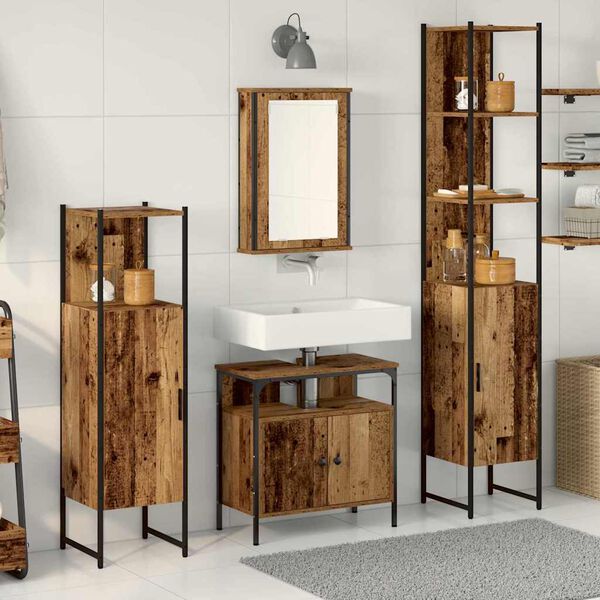 vidaXL Badezimmerm&ouml;bel Set mit Regal 4 pcs Altholz Holzwerkstoff
