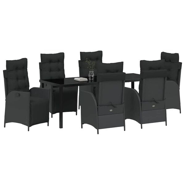 vidaXL Garten Essgruppe mit Kissen 7 pcs Schwarz Poly-Rattan