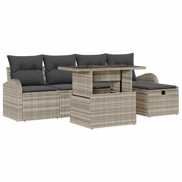 vidaXL Garten-Sofa-Set mit Kissen 6 pcs Hellgrau Poly Rattan