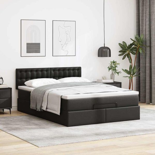 vidaXL Ottoman-Bett mit Matratze Schwarz 140x190 cm Kunstleder