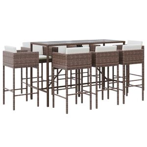vidaXL 9-tlg. Gartenbar-Set mit Kissen Braun Poly Rattan