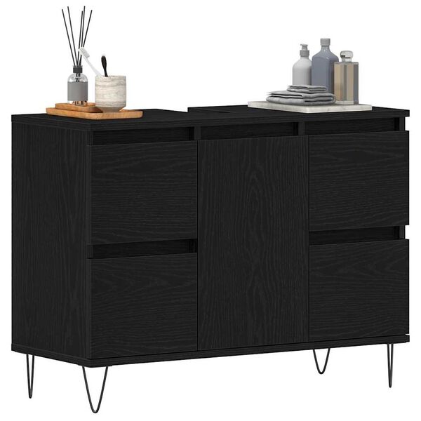 vidaXL Waschbeckenschrank mit Tür Schwarz Eichen-Optik 80 x 33 x 60 cm