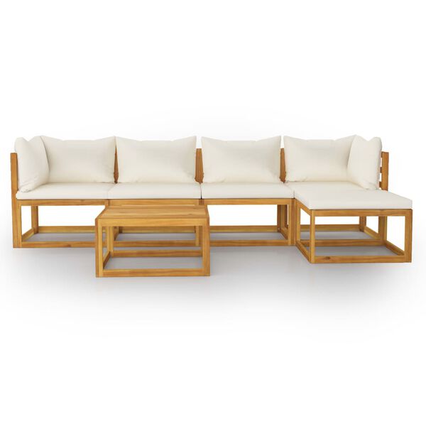 vidaXL 6-tlg. Garten-Lounge-Set mit Auflagen Creme Massivholz Akazie