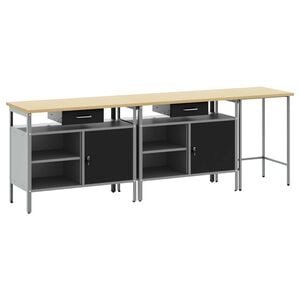 vidaXL Werkbank-Set 3 stk. Rot und Grau Pulverbeschichteter Stahl