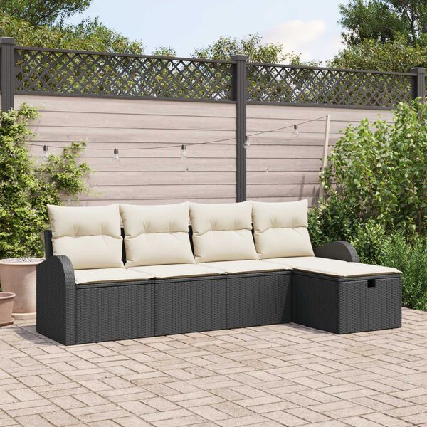 vidaXL Garten-Sofa-Set mit Kissen 5 pcs Schwarz Poly Rattan