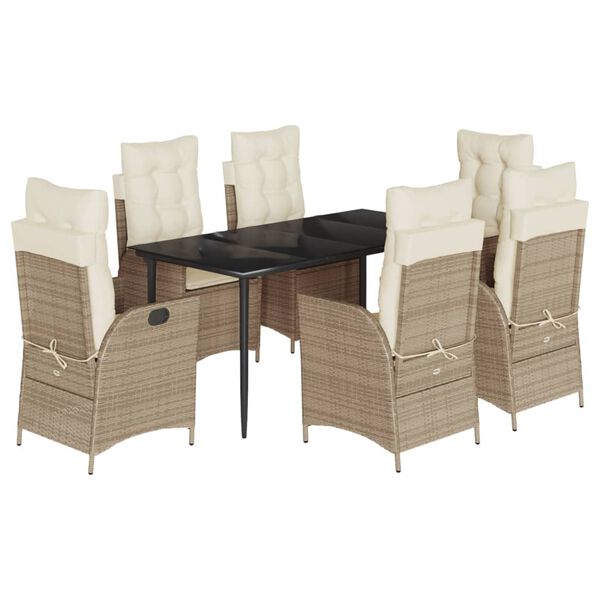 vidaXL 7-tlg. Garten-Essgruppe mit Kissen Beige Poly Rattan