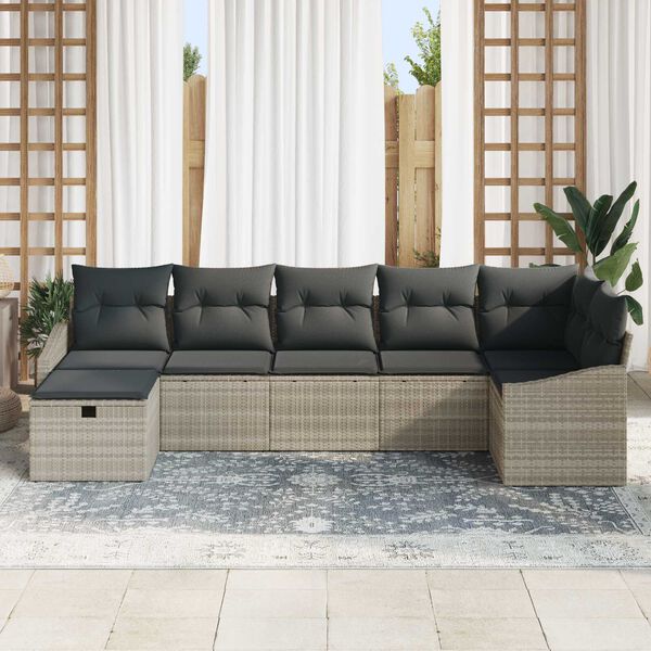 vidaXL Sofa Set mit Kissen mit Speicher Hellgrau Poly-Rattan