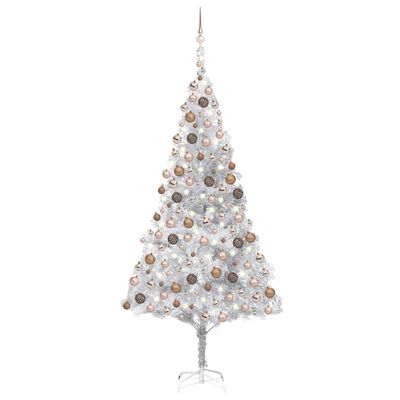 vidaXL Künstlicher Weihnachtsbaum Beleuchtung & Kugeln Silber 240 cm