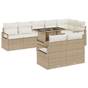 vidaXL Garten-Sofa-Set mit Speicher 9 pcs Beige Poly Rattan