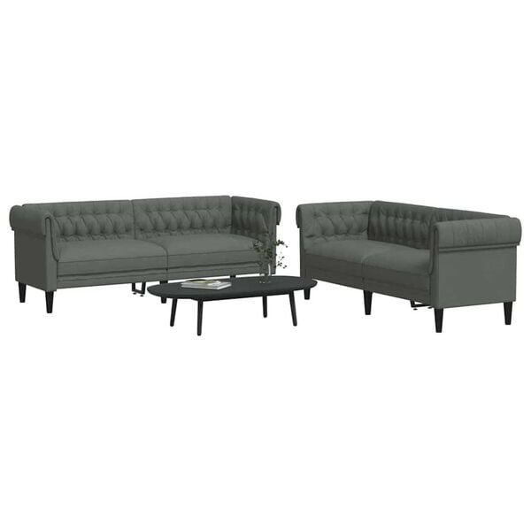 vidaXL Wohnzimmer Couch 2 pcs Dunkelgrau Stoff