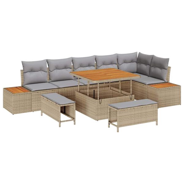 vidaXL Gartensofa-set 9 pcs Beige Poly-Rattan