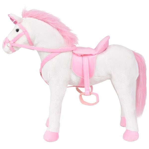 vidaXL Pl&uuml;schtier Einhorn Stehend Pl&uuml;sch Wei&szlig; und Rosa XXL