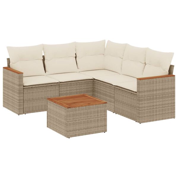 vidaXL 6-tlg. Garten-Sofagarnitur mit Kissen Beige Poly Rattan