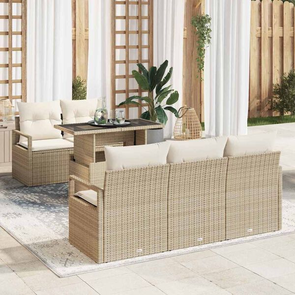 vidaXL Gartensofa-set mit Kissen mit Speicher 6 pcs Beige Poly Rattan