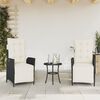 vidaXL 3-tlg. Bistro-Set mit Kissen Schwarz Poly Rattan