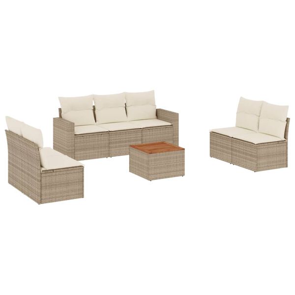 vidaXL 8-tlg. Garten-Sofagarnitur mit Kissen Beige Poly Rattan