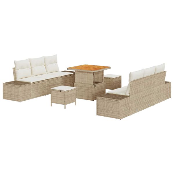 vidaXL Gartensofa-set mit Kissen mit Speicher 9 pcs Beige Poly Rattan
