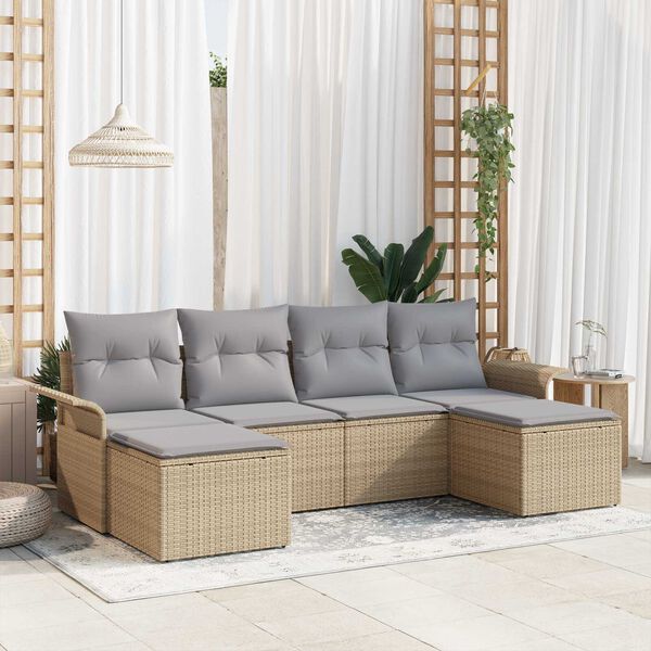 vidaXL Gartensofa-set mit Kissen 6 pcs Beige Poly-Rattan