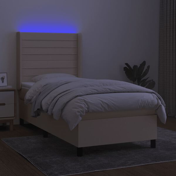 vidaXL Boxspringbett mit Matratze & LED Creme 100x200 cm Stoff