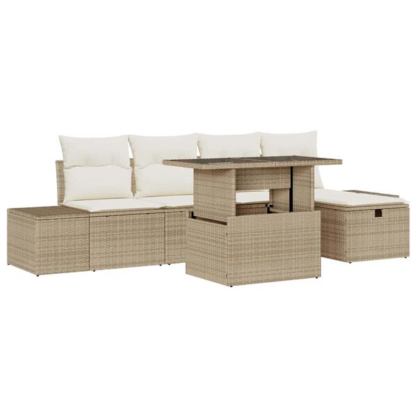 vidaXL Garten-Sofa-Set 6 pcs Beige Poly Rattan