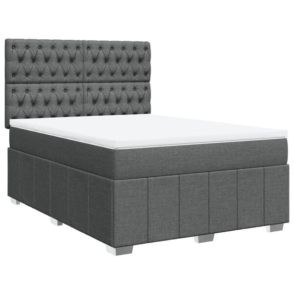 vidaXL Boxspringbett mit Matratze Dunkelgrau 140x190 cm Stoff