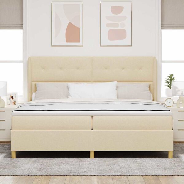 vidaXL Boxspringbett mit Matratze Dunkelgrau 90x190 cm Creme Stoff