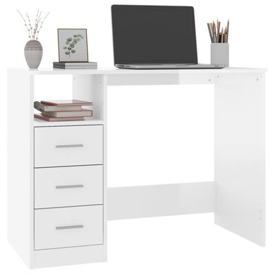 vidaXL Schreibtisch mit Schubladen Hochglanz-Weiß 102x50x76 cm