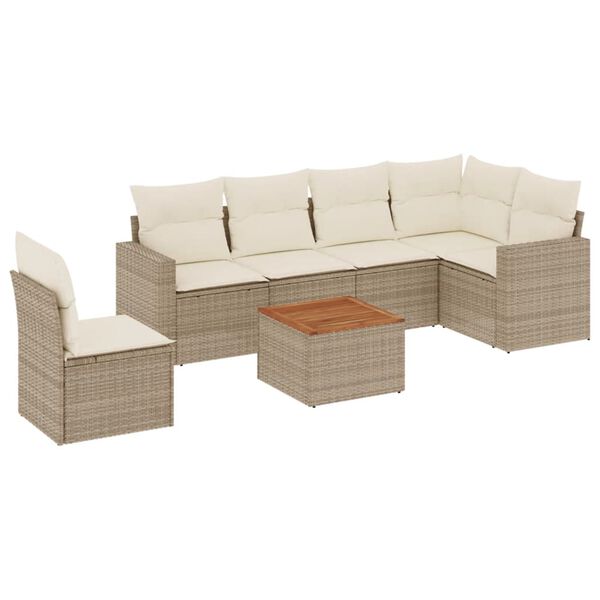 vidaXL 7-tlg. Garten-Sofagarnitur mit Kissen Beige Poly Rattan