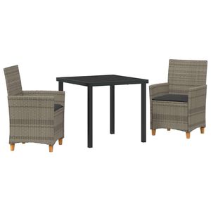 vidaXL Garten Essgruppe 3 pcs Grau Poly-Rattan