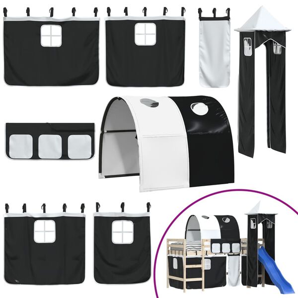 vidaXL Vorh&auml;nge f&uuml;r Hochbett mit Tunnel und Turm Wei&szlig; und Schwarz