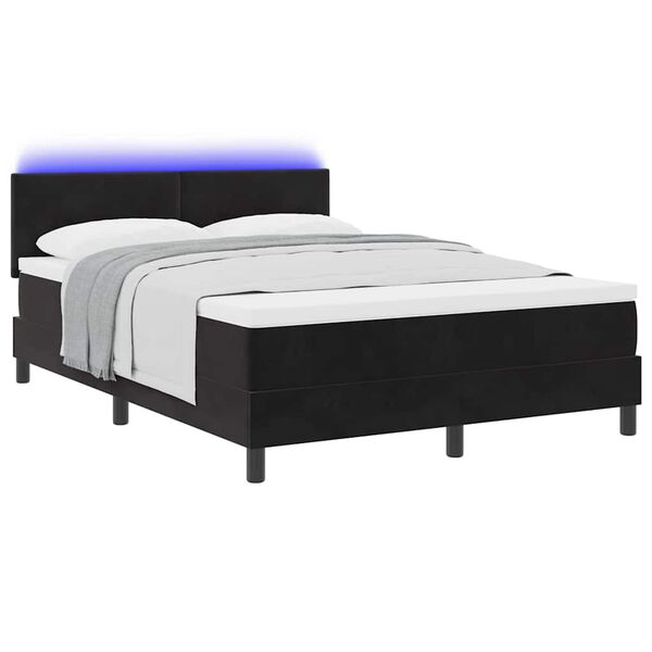 vidaXL LED Boxspringbett mit Matratze Schwarz 140 x 190 cm Samt