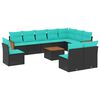 vidaXL 11-teiliges Gartensofa-Set mit Kissen, schwarzes Polyrattan
