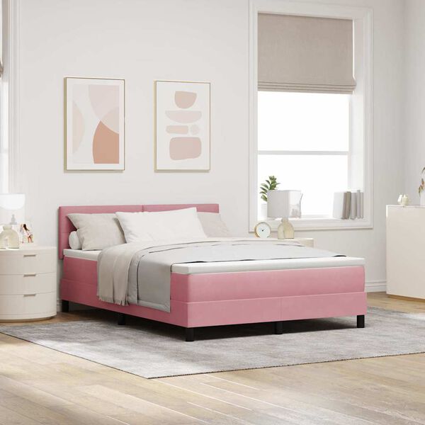 vidaXL Boxspringbett mit Matratze mit Kopfteil Rosa 140 x 200 cm Samt