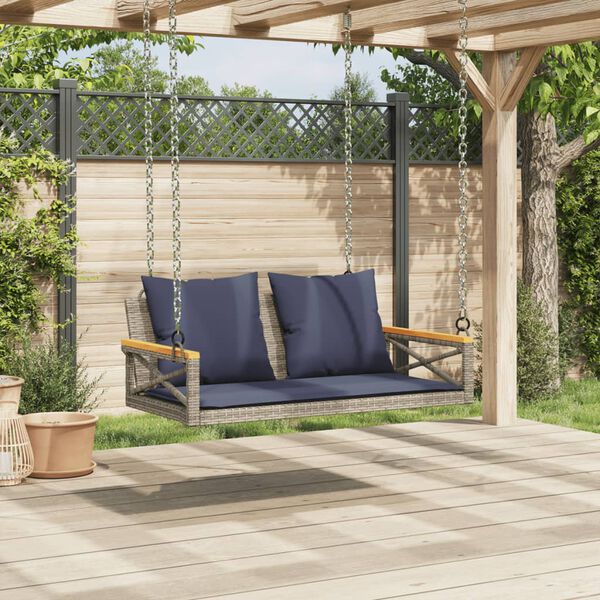 vidaXL H&auml;ngebank mit Kissen Grau 109x62x40 cm Poly Rattan