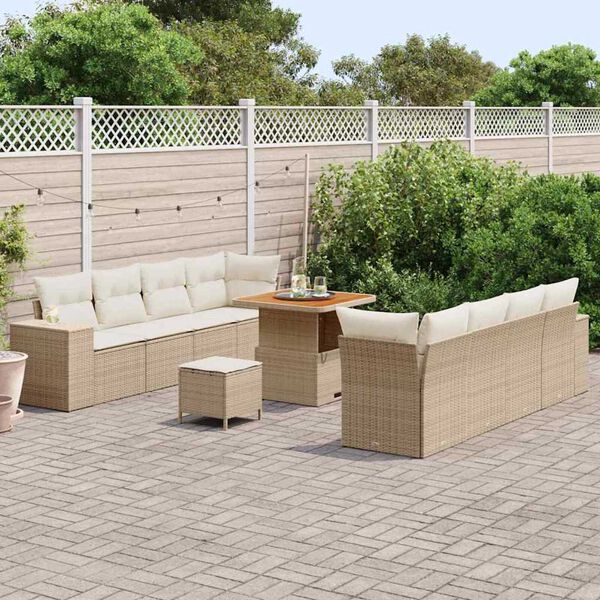 vidaXL Gartensofa-set mit Kissen 11 pcs Beige und Creme Poly-Rattan