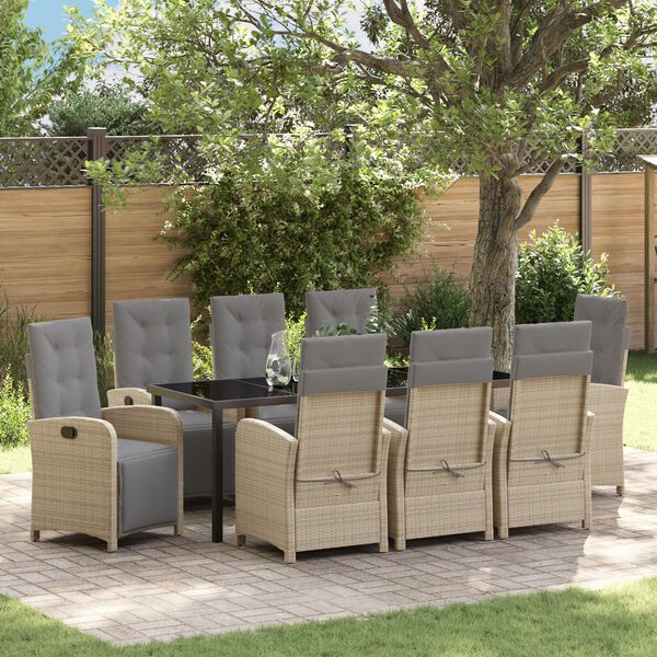 vidaXL Garten Essgruppe mit Kissen 9 pcs Beige Poly-Rattan