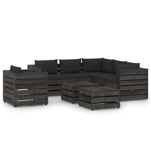 vidaXL 8-tlg. Garten-Lounge-Set mit Kissen Grau Impr&auml;gniertes Holz