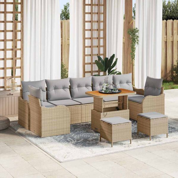 vidaXL Garten-Sofa-Set mit Kissen mit Kissen 10 pcs Beige und Hellgrau