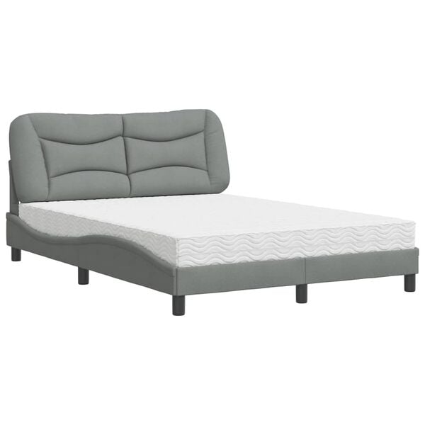 vidaXL Bett mit Matratze "Hvar" Hellgrau 140x200 cm Stoff